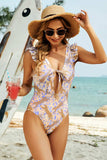Cutout Animal Print Ruffled Wide Strap One-Piece Swimwear - Trendsi - Flyclothing LLC