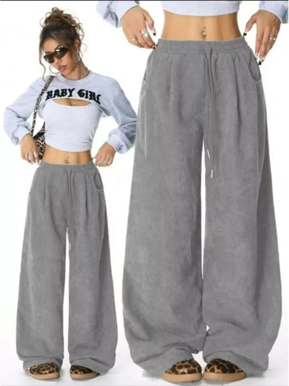 Casual Corduroy Wide Leg Pants - Trendsi - Flyclothing LLC