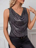 Sequin Cowl Neck Tank - Trendsi - Flyclothing LLC