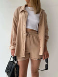 Textured Button Up Shirt and Shorts Set - Trendsi - Flyclothing LLC