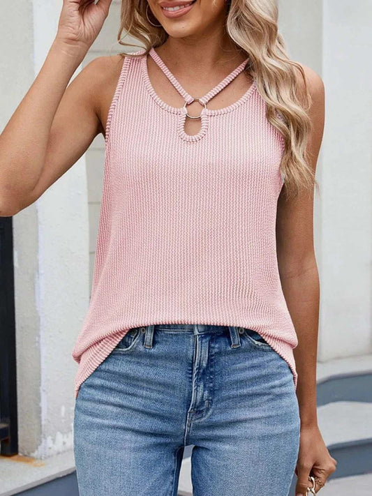 O-Ring Cutout Ribbed Knit Tank Top - Trendsi - Flyclothing LLC