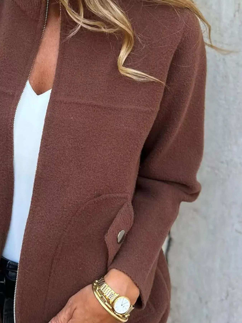 Full Size Textured Knit Zip Up Outerwear Plus Size - Trendsi - Flyclothing LLC