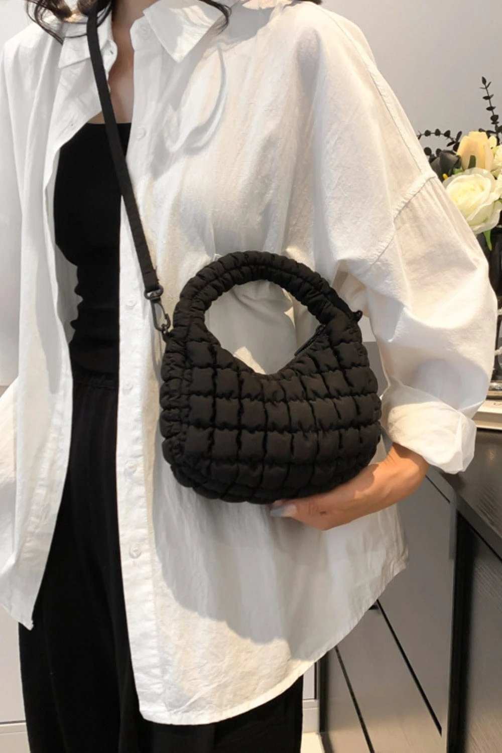 Quilted Puffy Removable Strap Crossbody Bag - Trendsi - Flyclothing LLC