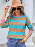 Striped Round Neck Dropped Shoulder Sweater - Trendsi - Flyclothing LLC