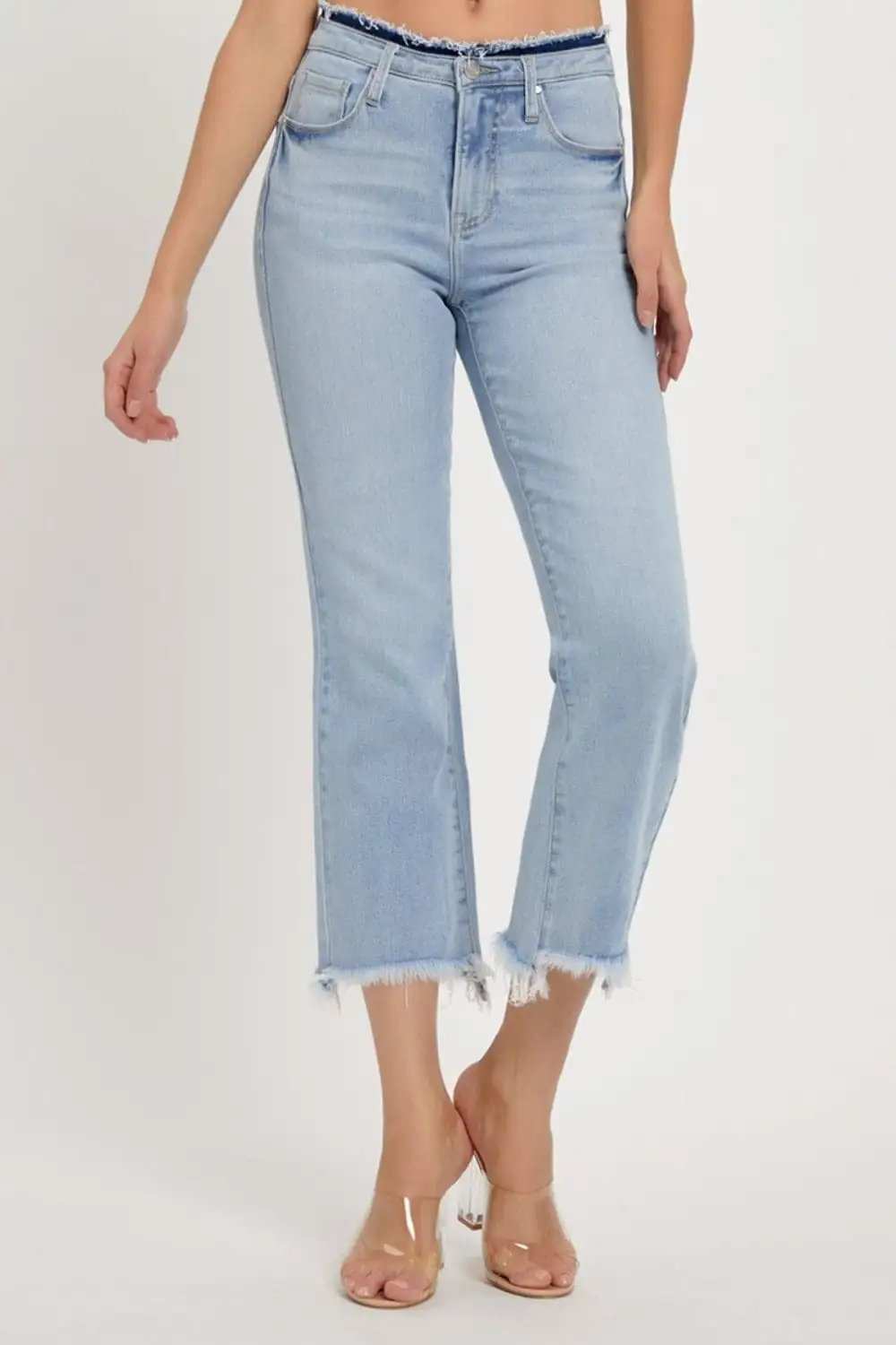 RISEN Full Size High Rise Raw Edge Crop Jeans - Trendsi - Flyclothing LLC