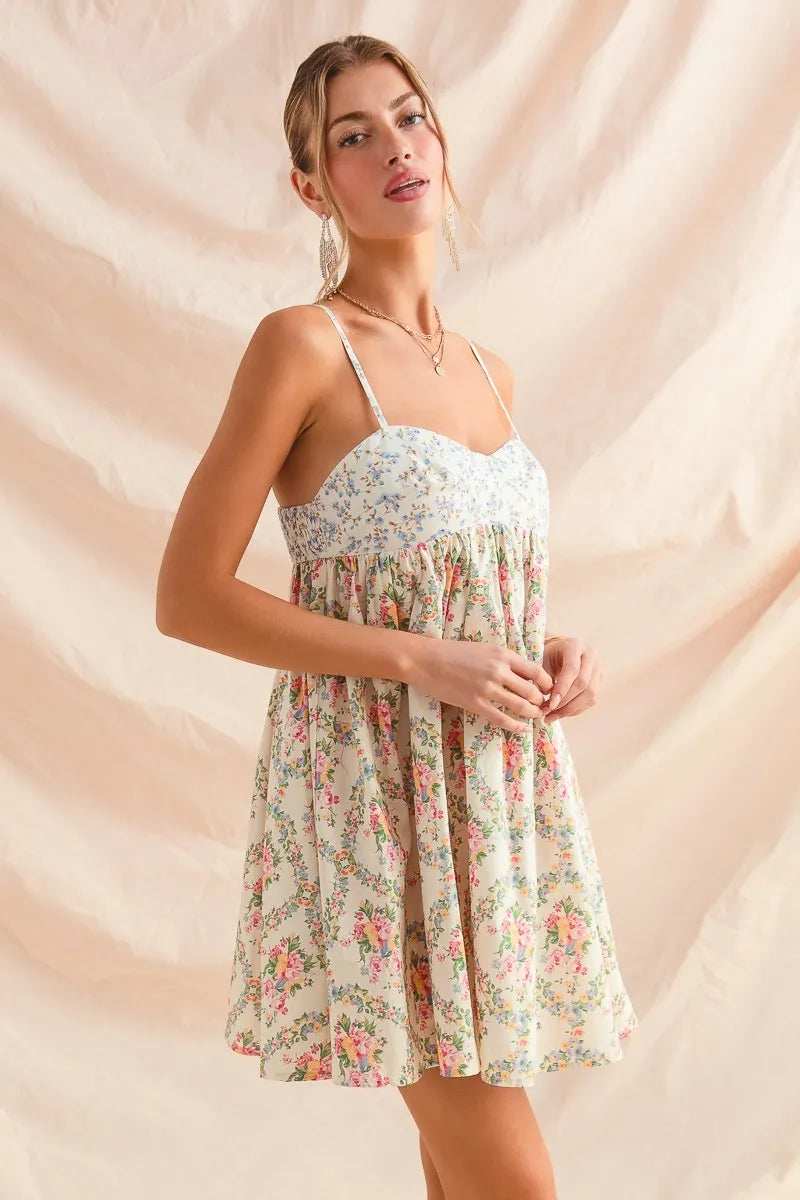 SO ME Mixed Floral Print Sleeveless Mini Dress - Trendsi - Flyclothing LLC