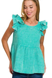Zenana Double Gauze Acid Washed Tiered Ruffle Peplum Top - Trendsi - Flyclothing LLC