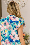 BiBi Floral Round Neck Ruffled Cap Sleeve Blouse - Trendsi - Flyclothing LLC