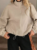 Textured Zip-Up Drawstring Hem Jacket - Trendsi - Flyclothing LLC