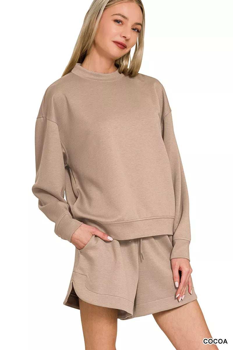 Zenana Scuba Long Sleeve Sweatshirt and Shorts Set - Trendsi - Flyclothing LLC