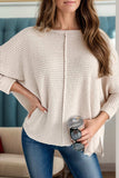 Waffle-Knit Slit Round Neck Long Sleeve Top - Trendsi - Flyclothing LLC