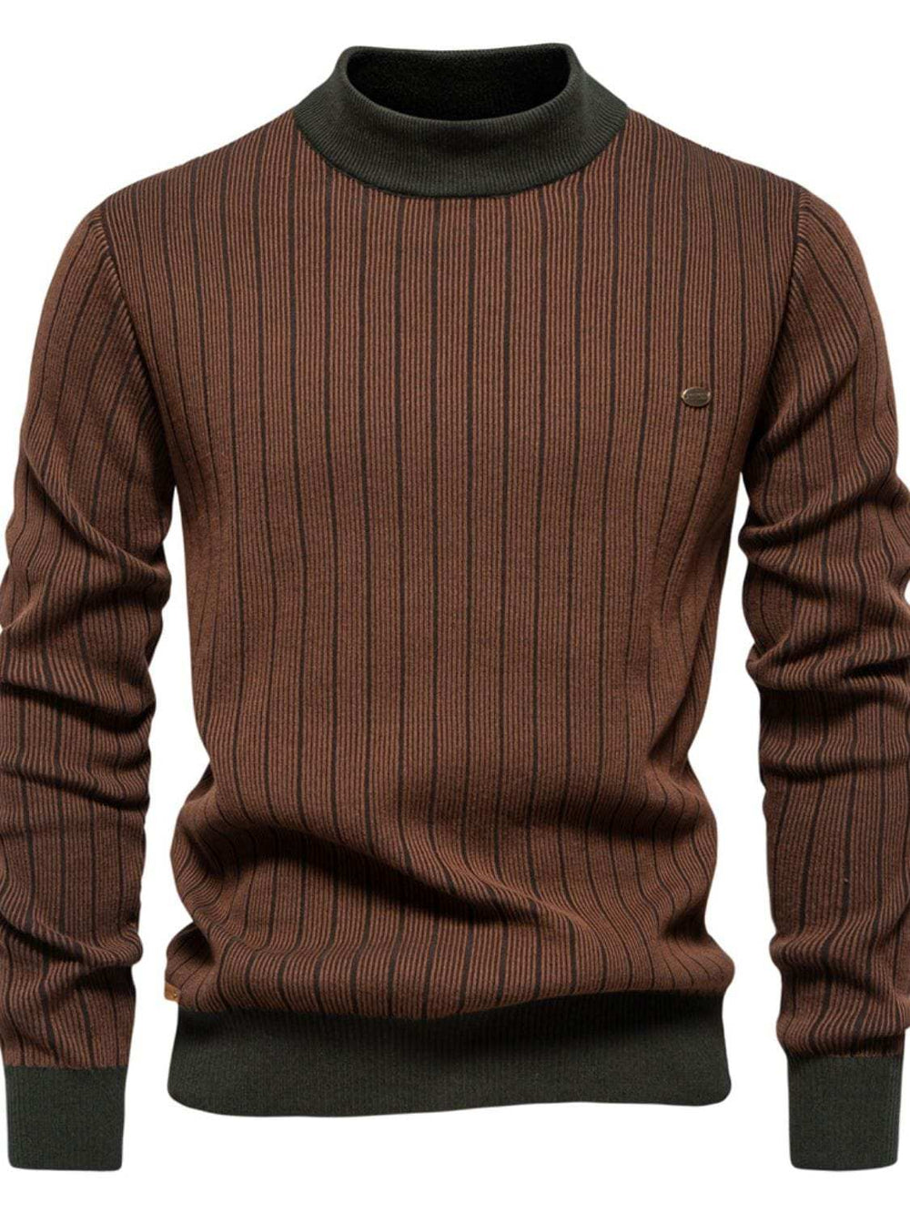 Men's Mock Neck Contrast Striped Sweater - Trendsi - Flyclothing LLC