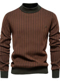 Men's Mock Neck Contrast Striped Sweater - Trendsi - Flyclothing LLC