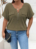 Plus Size Half Zip Short Sleeve T-Shirt - Trendsi - Flyclothing LLC