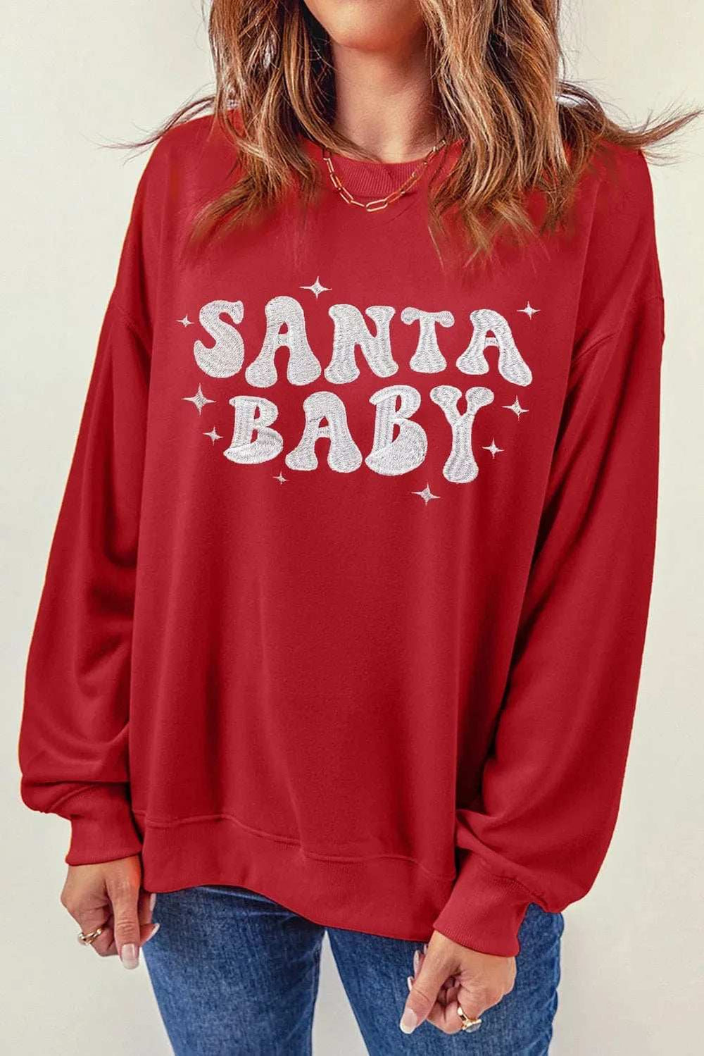 SANTA BABY Round Neck Long Sleeve Sweatshirt - Trendsi - Flyclothing LLC