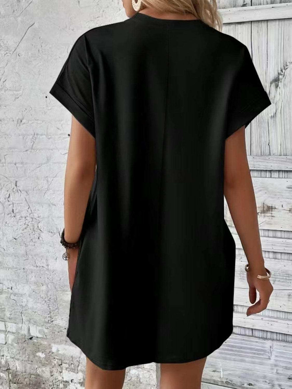 Pocketed Round Neck Short Sleeve Dress - Trendsi - Flyclothing LLC