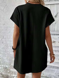 Pocketed Round Neck Short Sleeve Dress - Trendsi - Flyclothing LLC