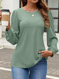 Eyelet Round Neck Long Sleeve Top - Trendsi - Flyclothing LLC