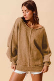 SO ME Loose Fit Exposed Seam Slouchy Boucle Sweater - Trendsi - Flyclothing LLC