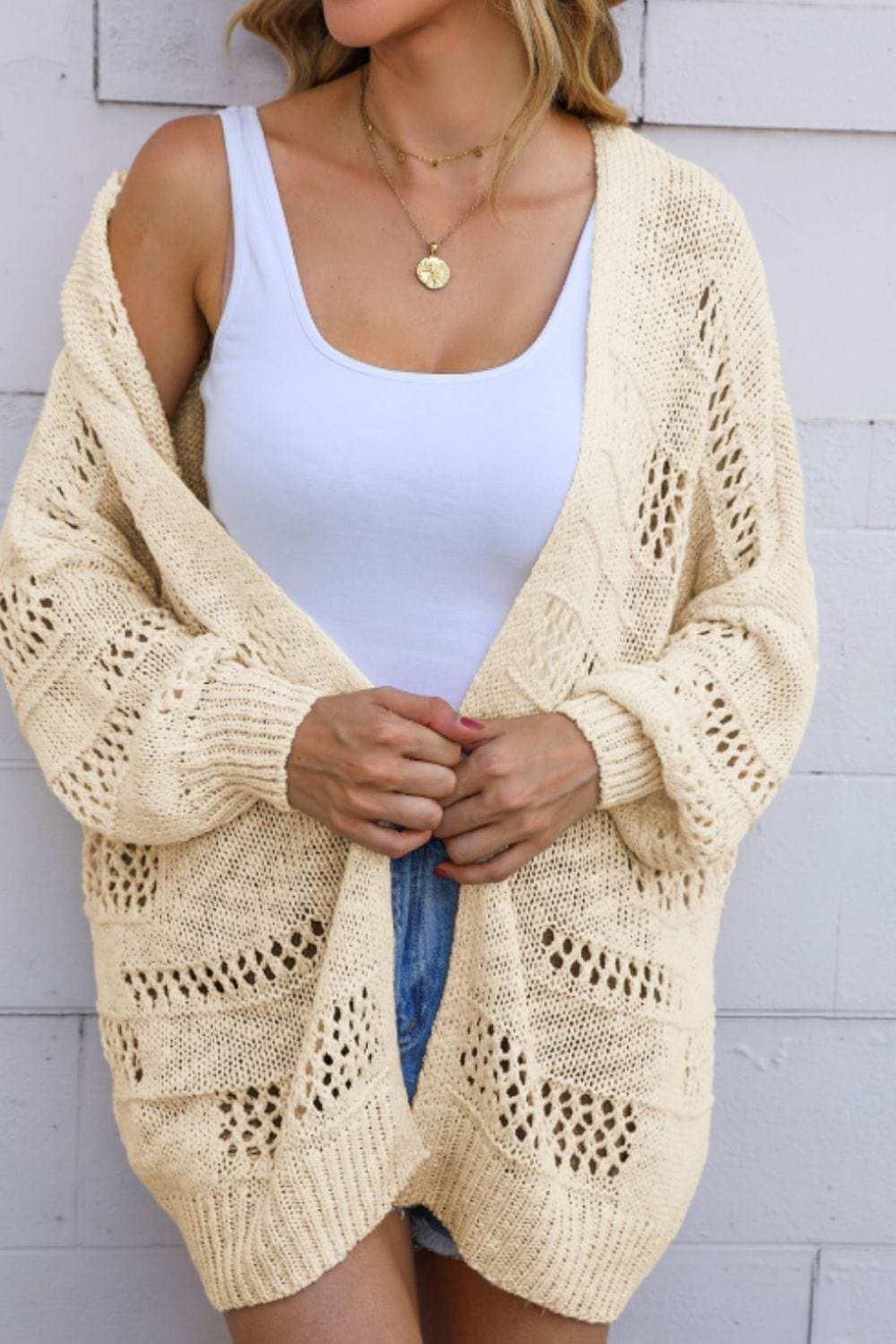 Openwork Open Front Long Sleeve Cardigan - Trendsi - Flyclothing LLC