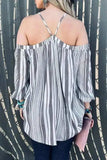 And The Why Stripe Printed Cold Shoulder Halter Neck Top - Trendsi - Flyclothing LLC
