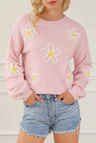 Flower Round Neck Dropped Shoulder Sweater - Trendsi - Flyclothing LLC
