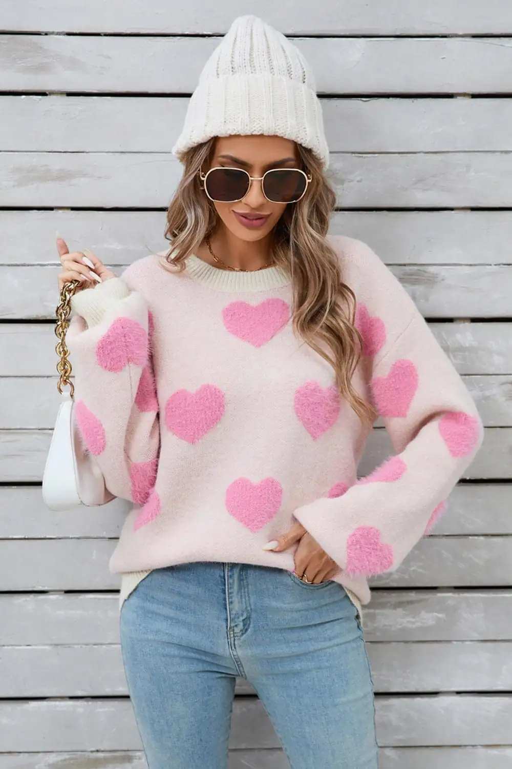 Angel Wings Heart Dropped Shoulder Long Sleeve Sweater - Trendsi - Flyclothing LLC