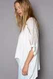 POL Oversize V-Neck Crochet Lace Contrast Studded Top - Trendsi - Flyclothing LLC