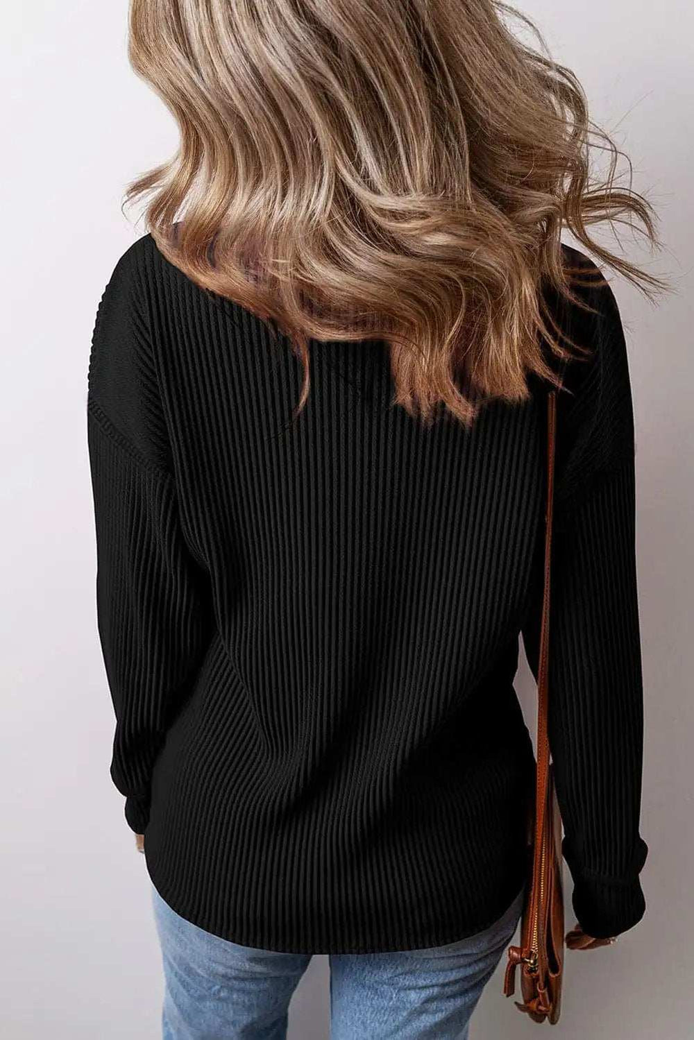 Pocketed Round Neck Long Sleeve Top - Trendsi - Flyclothing LLC