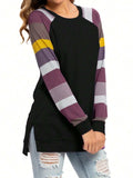 Color Block Round Neck Long Sleeve T-Shirt - Trendsi - Flyclothing LLC
