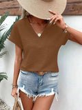 Textured Solid Color Short Sleeve Top - Trendsi - Flyclothing LLC