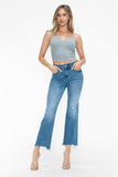 bytos Raw Hem Distressed Mid Rise Crop Jeans - Trendsi - Flyclothing LLC