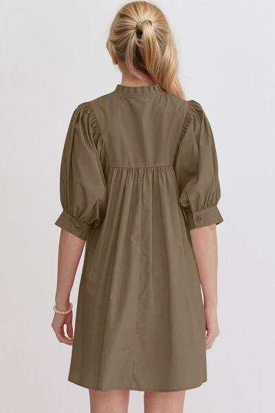 Oh Frill Notched Puff Sleeve Babydoll Mini Dress - Trendsi - Flyclothing LLC