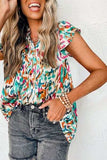Abstract Print Ruffle Sleeve Blouse - Trendsi - Flyclothing LLC