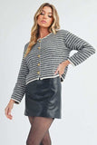 Aemi + Co Striped Button Down Round Neck Cardigan - Trendsi - Flyclothing LLC