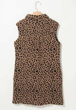 Leopard Johnny Collar Sleeveless Mini Dress - Trendsi - Flyclothing LLC