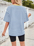 Contrast Striped Round Neck T-Shirt - Trendsi - Flyclothing LLC