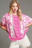Umgee Full Size Floral Border Print Oversized Top Plus Size - Trendsi - Flyclothing LLC