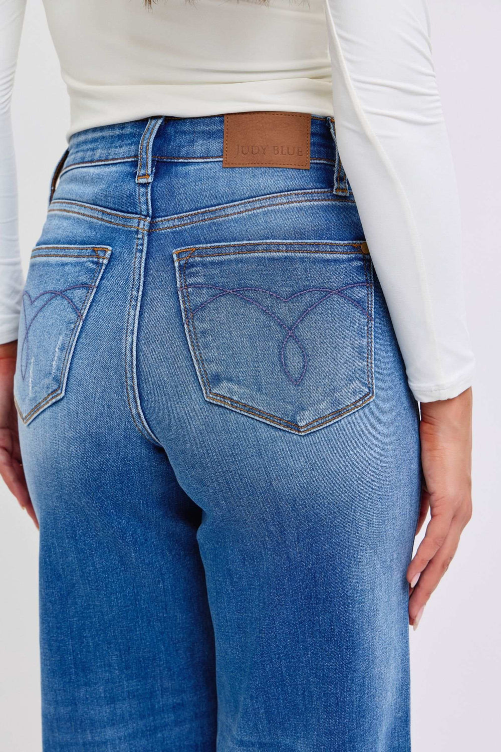 Judy Blue Full Size Distressed High Waist Wide Leg Jeans - Trendsi - Flyclothing LLC