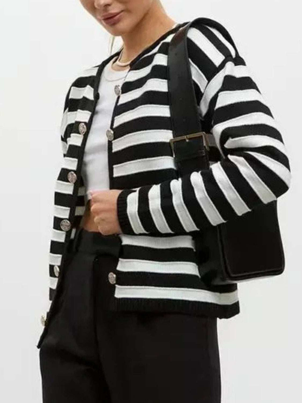 Striped Dropped Shoulder Long Sleeve Cardigan - Trendsi - Flyclothing LLC