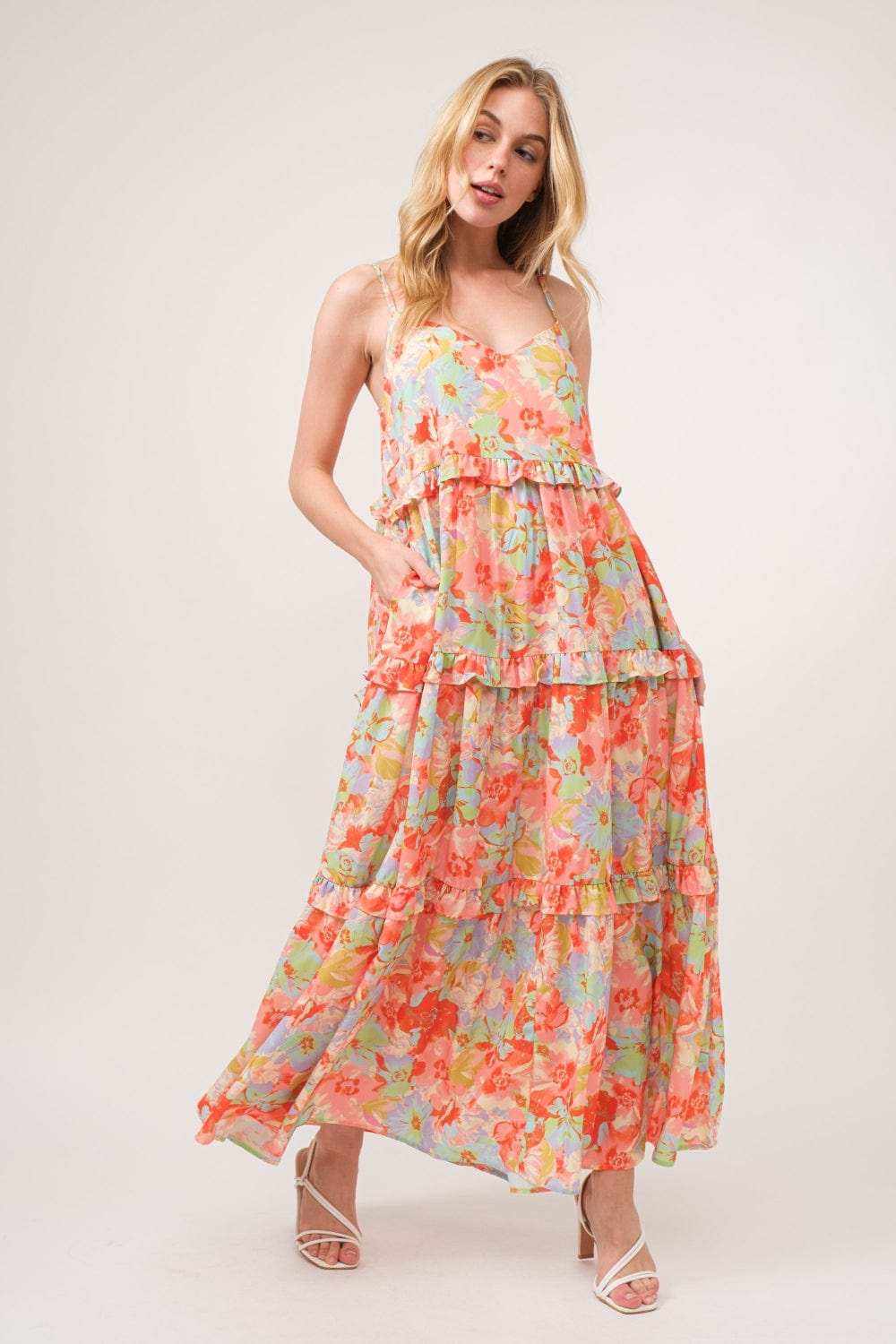 And The Why Floral Ruffled Tiered Maxi Cami Dress - Trendsi - Flyclothing LLC