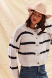 SO ME Stripe Soft Touch Button Cozy Sweater Cardigan - Trendsi - Flyclothing LLC