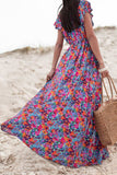 Slit Printed Cap Sleeve Maxi Dress - Trendsi - Flyclothing LLC