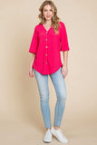 BOMBOM Texture Decorative Button V-Neck Top - Trendsi - Flyclothing LLC