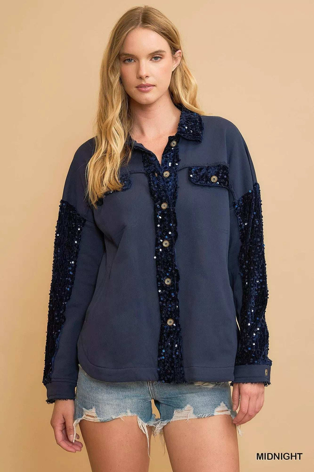 Umgee Sequined French Terry Jacket - Trendsi - Flyclothing LLC