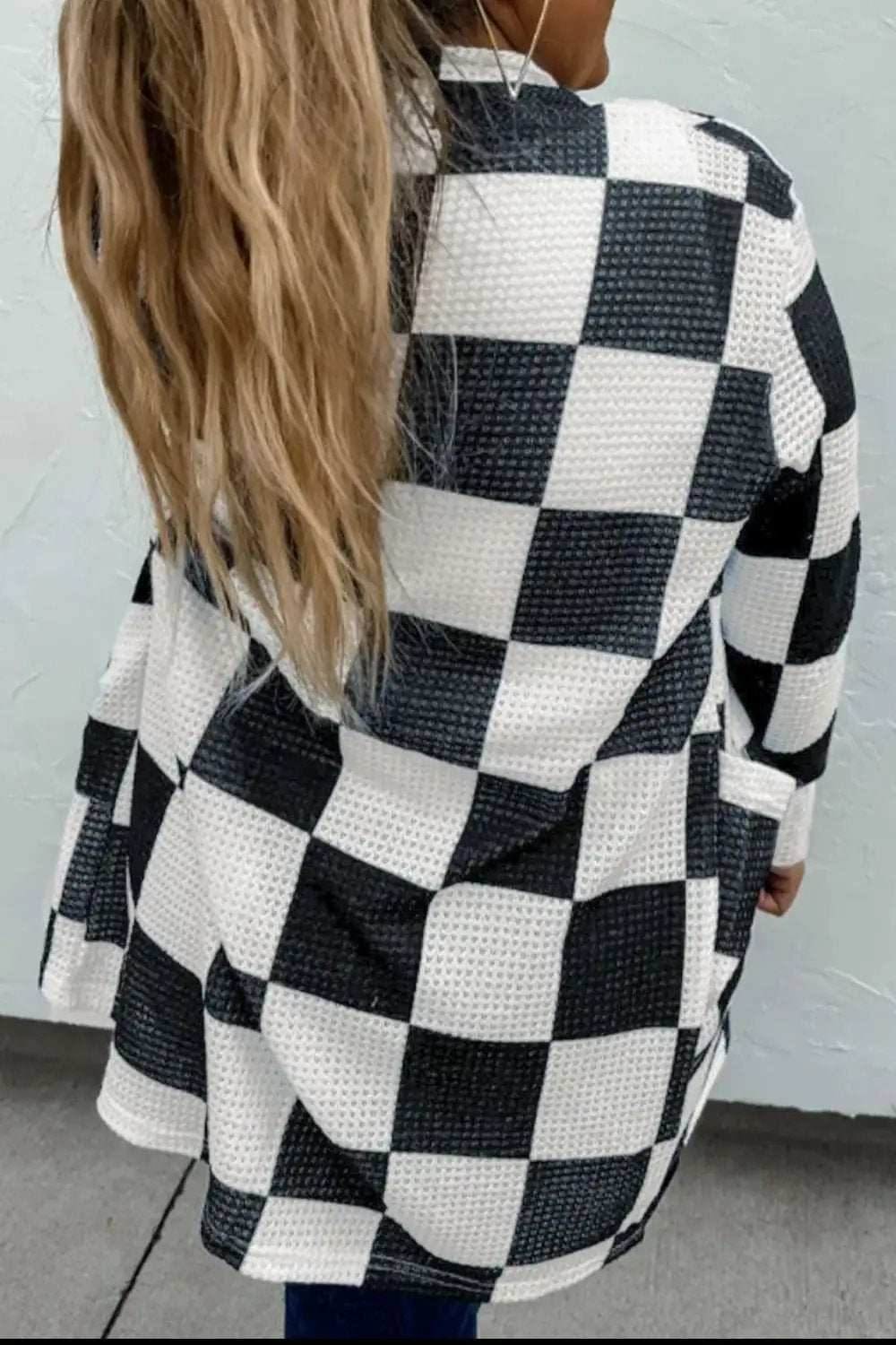 Checkered Open Front Long Sleeve Cover Up - Trendsi - Flyclothing LLC