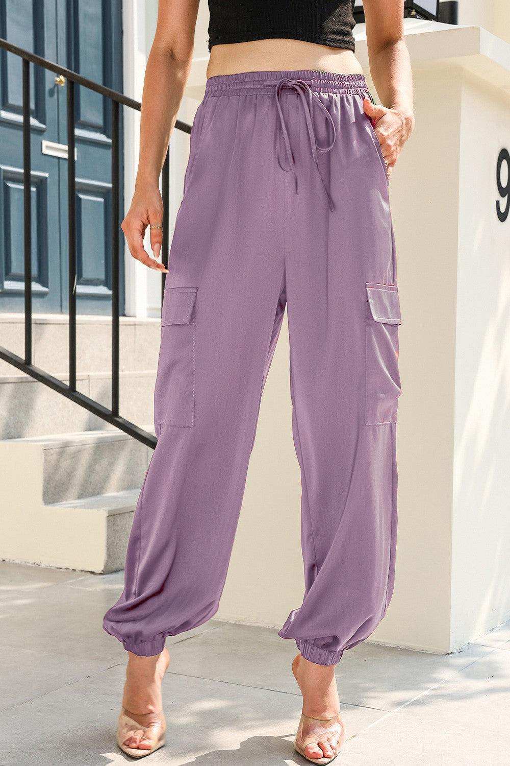 Long Tie Waist Pocketed Pants - Trendsi - Flyclothing LLC