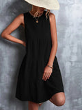 Tiered Round Neck Sleeveless Mini Tank Dress - Trendsi - Flyclothing LLC