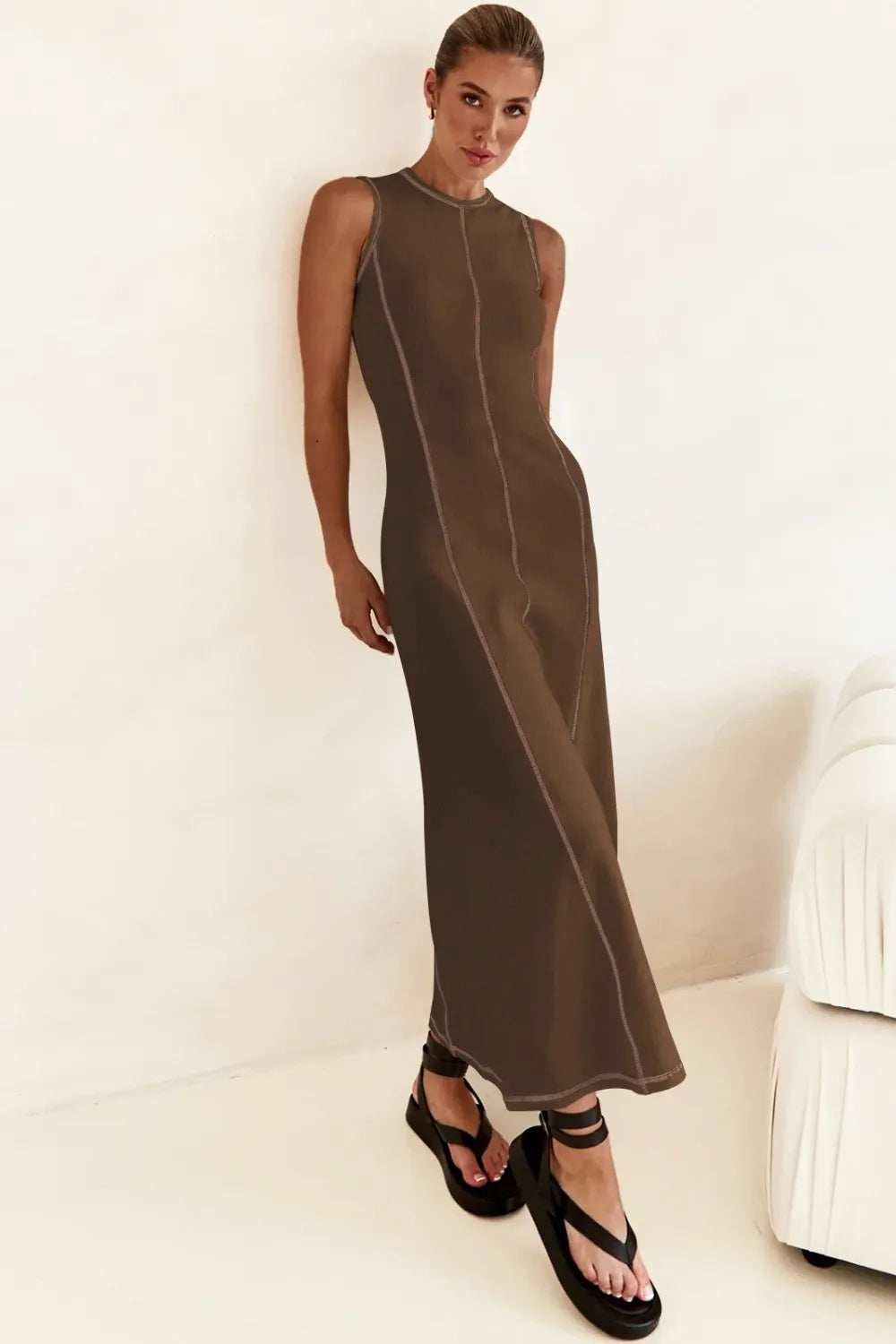 Contrast Stitching Maxi Tank Dress - Trendsi - Flyclothing LLC