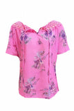 Full Size Printed Tie Neck Short Sleeve Blouse - Trendsi - Flyclothing LLC
